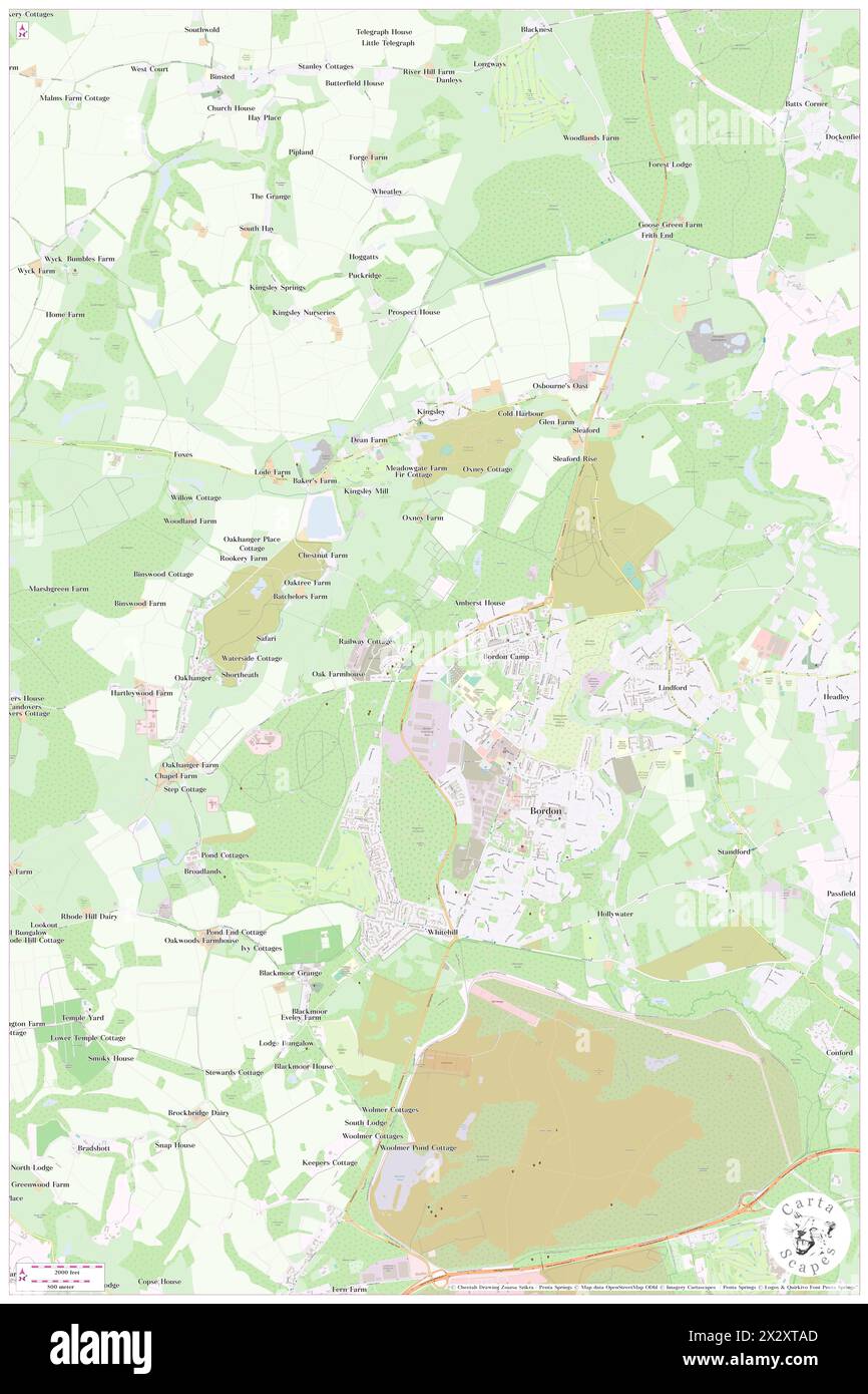 Bordon, Hampshire, GB, United Kingdom, England, N 51 7' 15'', S 0 52' 21'', map, Cartascapes Map published in 2024. Explore Cartascapes, a map revealing Earth's diverse landscapes, cultures, and ecosystems. Journey through time and space, discovering the interconnectedness of our planet's past, present, and future. Stock Photo