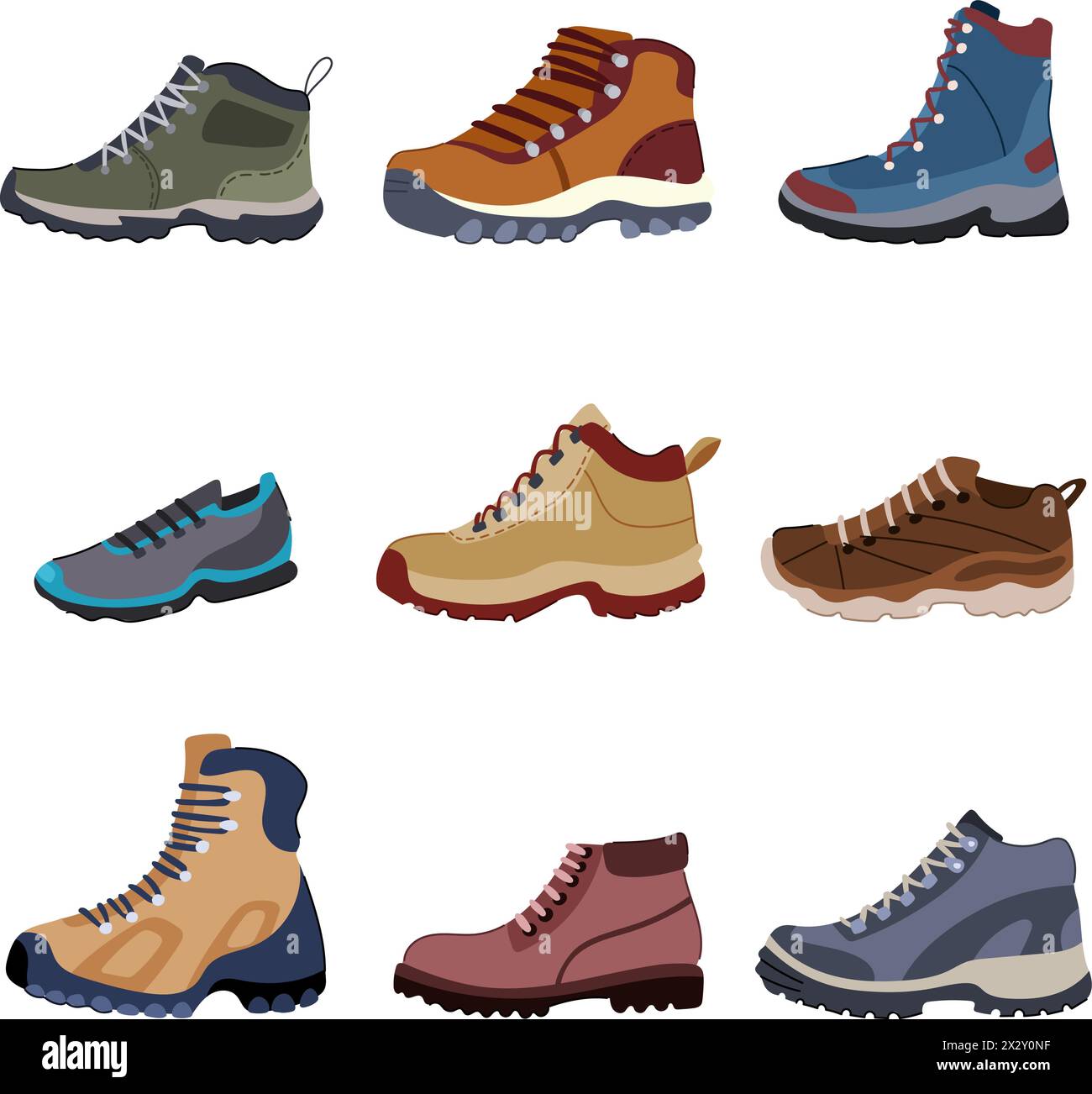 hiking boots male set cartoon vector illustration Stock Vector