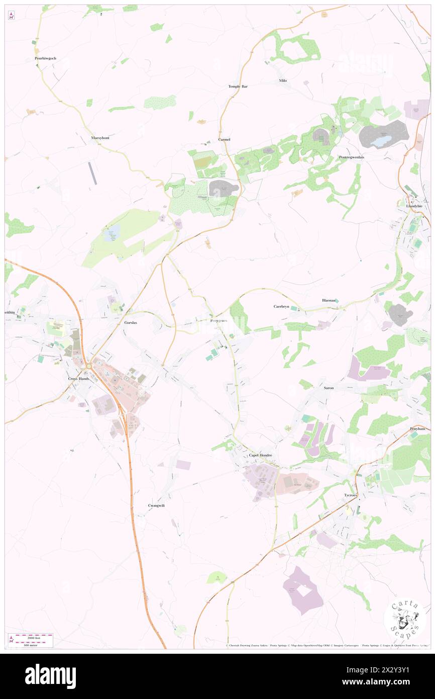 Pen-y-groes, Carmarthenshire, GB, United Kingdom, Wales, N 51 48' 9'', S 4 3' 11'', map, Cartascapes Map published in 2024. Explore Cartascapes, a map revealing Earth's diverse landscapes, cultures, and ecosystems. Journey through time and space, discovering the interconnectedness of our planet's past, present, and future. Stock Photo