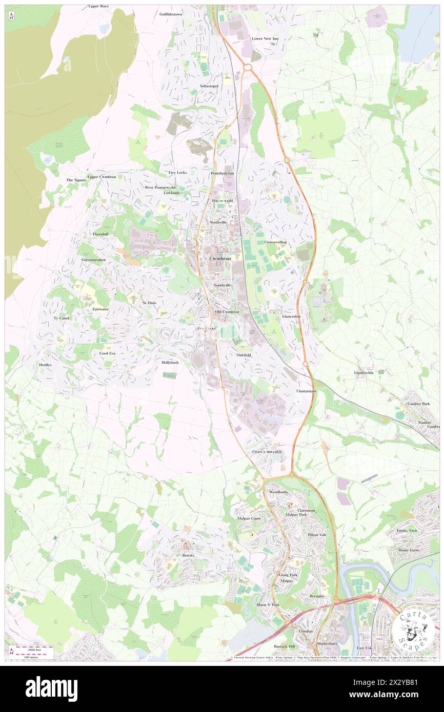 Cwmbran Town, Torfaen County Borough, GB, United Kingdom, Wales, N 51 38' 34'', S 3 1' 13'', map, Cartascapes Map published in 2024. Explore Cartascapes, a map revealing Earth's diverse landscapes, cultures, and ecosystems. Journey through time and space, discovering the interconnectedness of our planet's past, present, and future. Stock Photo