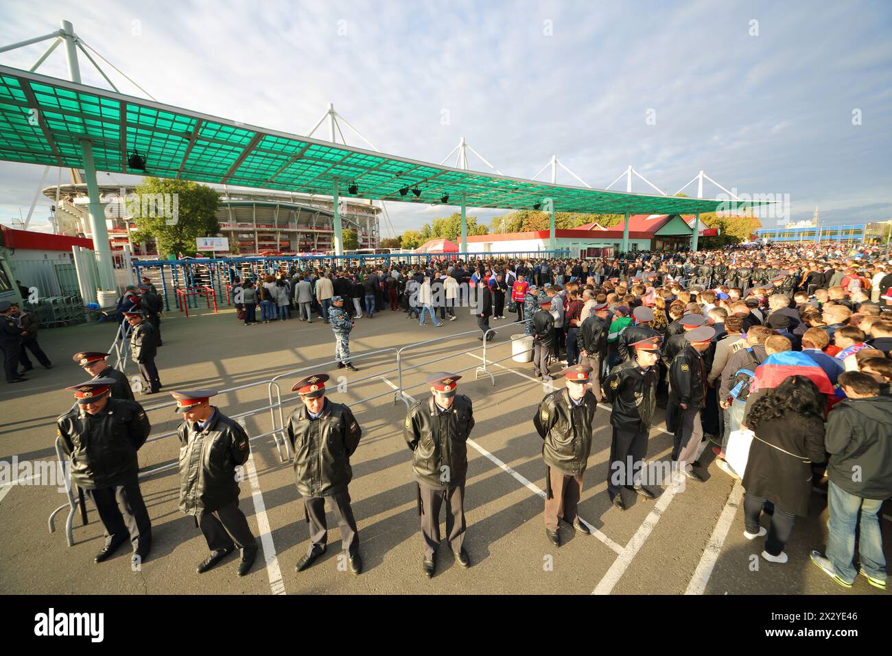 MOSCOW - SEP 7: A crowd of fans in front of the Lokomotiv Stadium in Cherkizovo before the game Russian team against Northern Ireland on September 7, Stock Photo