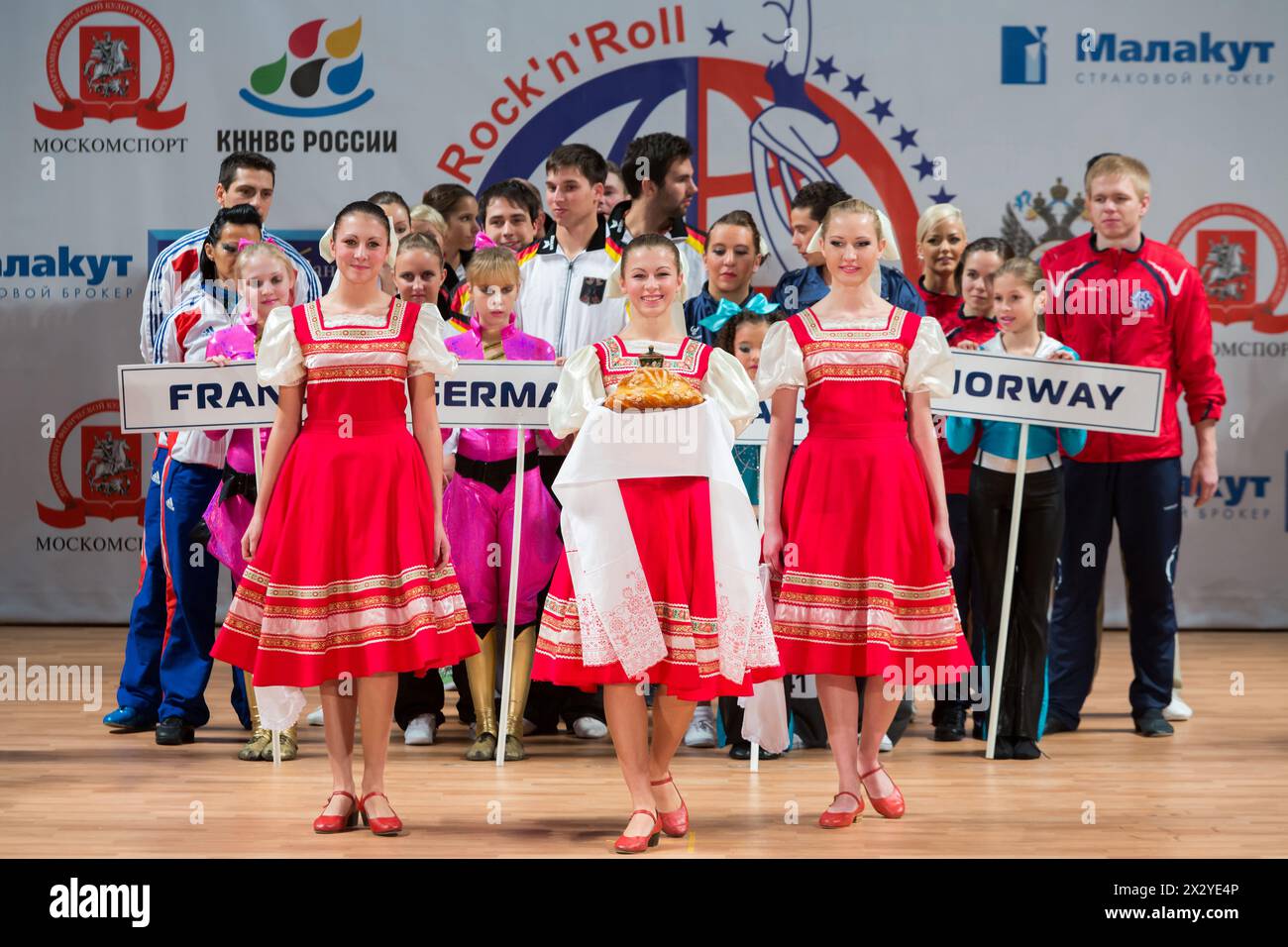 MOSCOW - OCT 27: Welcoming the participants of World championship on Acrobatic Rock n roll and the World Masters boogie-woogie at Universal sports and Stock Photo