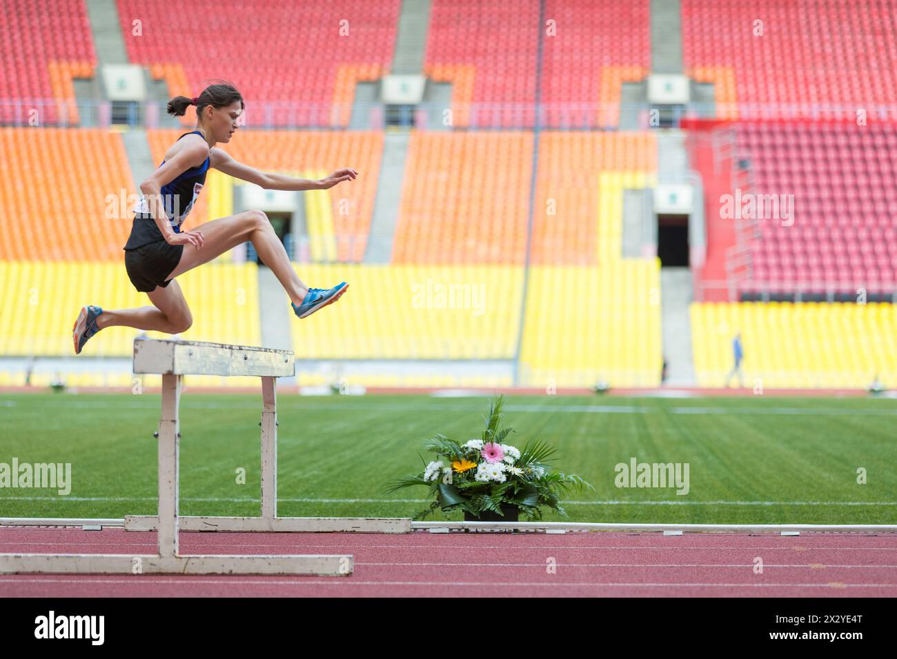 MOSCOW - JUN 11:The athlete jumps to overcome an obstacle on International athletic competition Moscow Challenge on June 11, 2012 in Luzhniki, Moscow, Stock Photo