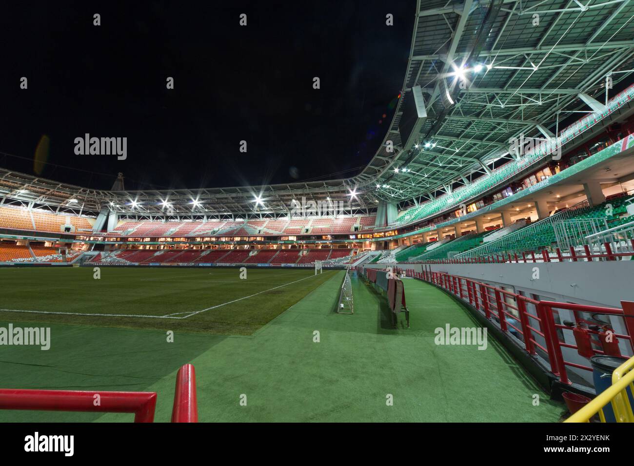 MOSCOW - SEP 7: Empty stadium after the game in the evening on September 7, 2012 in Moscow, Russia. Stock Photo