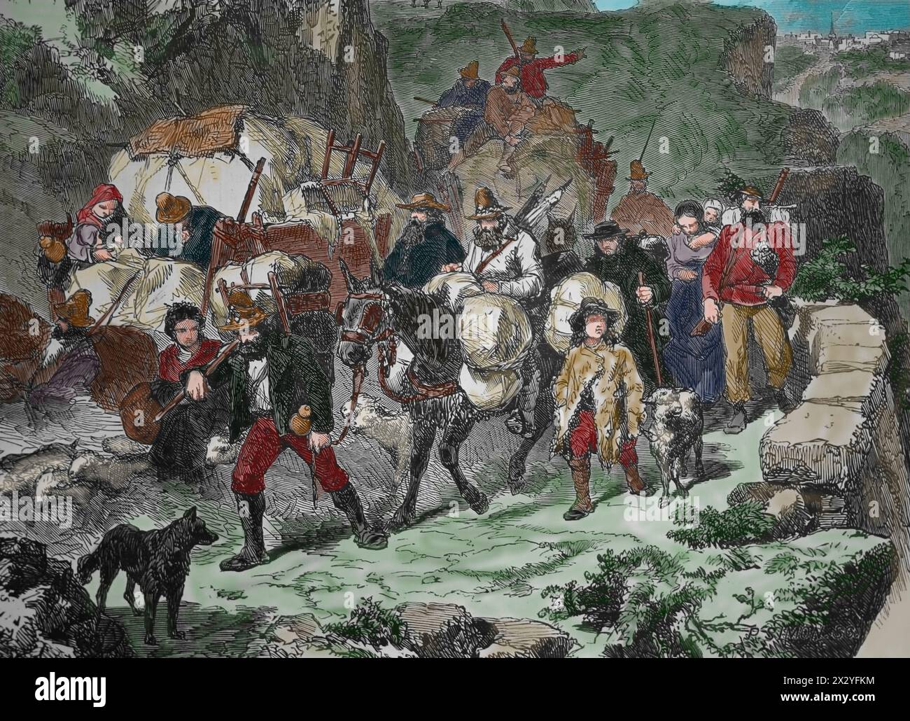 Risorgimento. Invasion of Trentino (1866). Militry operations by the Kingdom of Italy againts the Austrian Empire. The people with Graribaldi in Trent Stock Photo