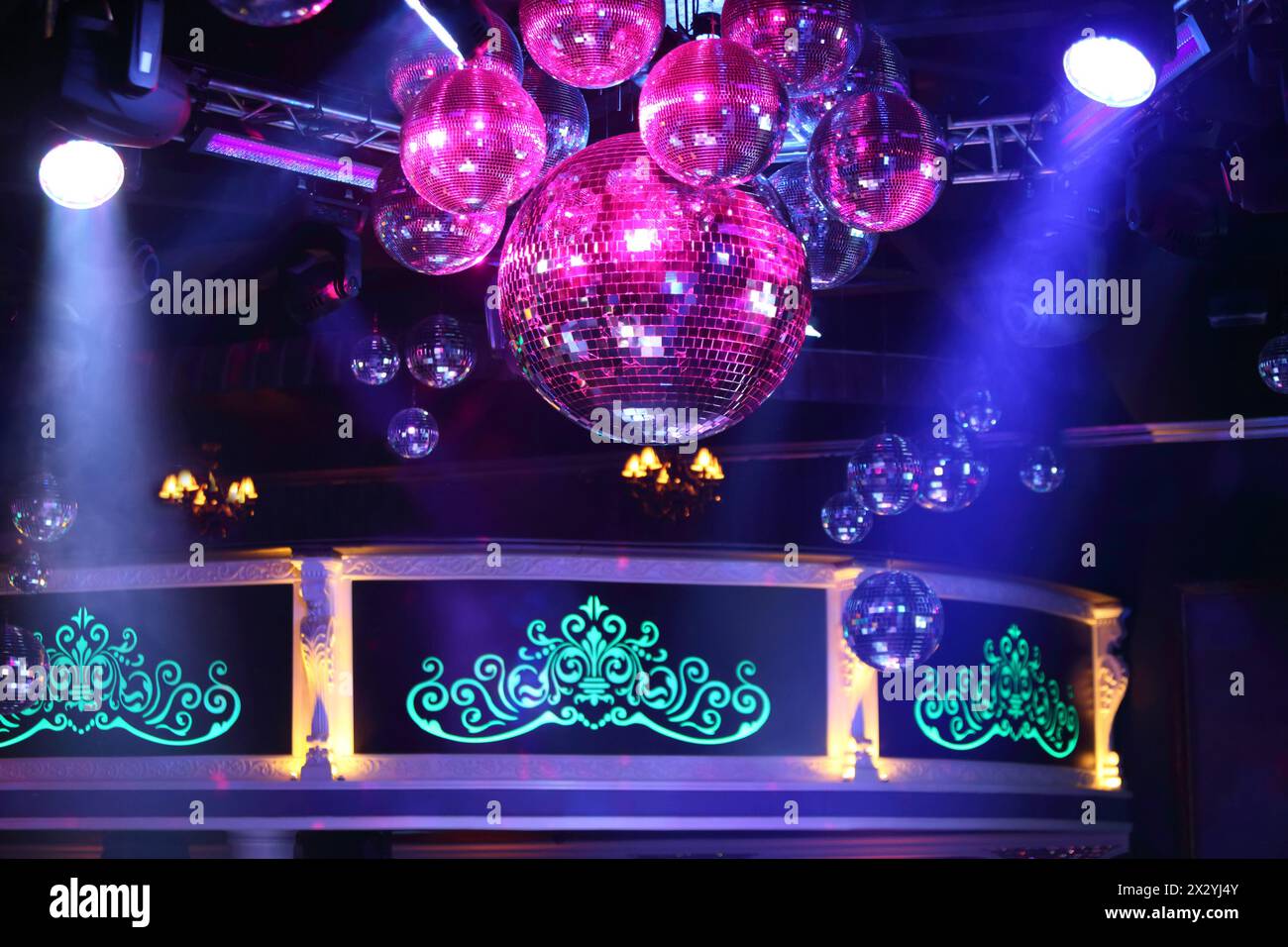 MOSCOW - SEP 21: The part of interior of the nightclub Base with mirror balls  on September 21, 2012 in Moscow, Russia. Stock Photo