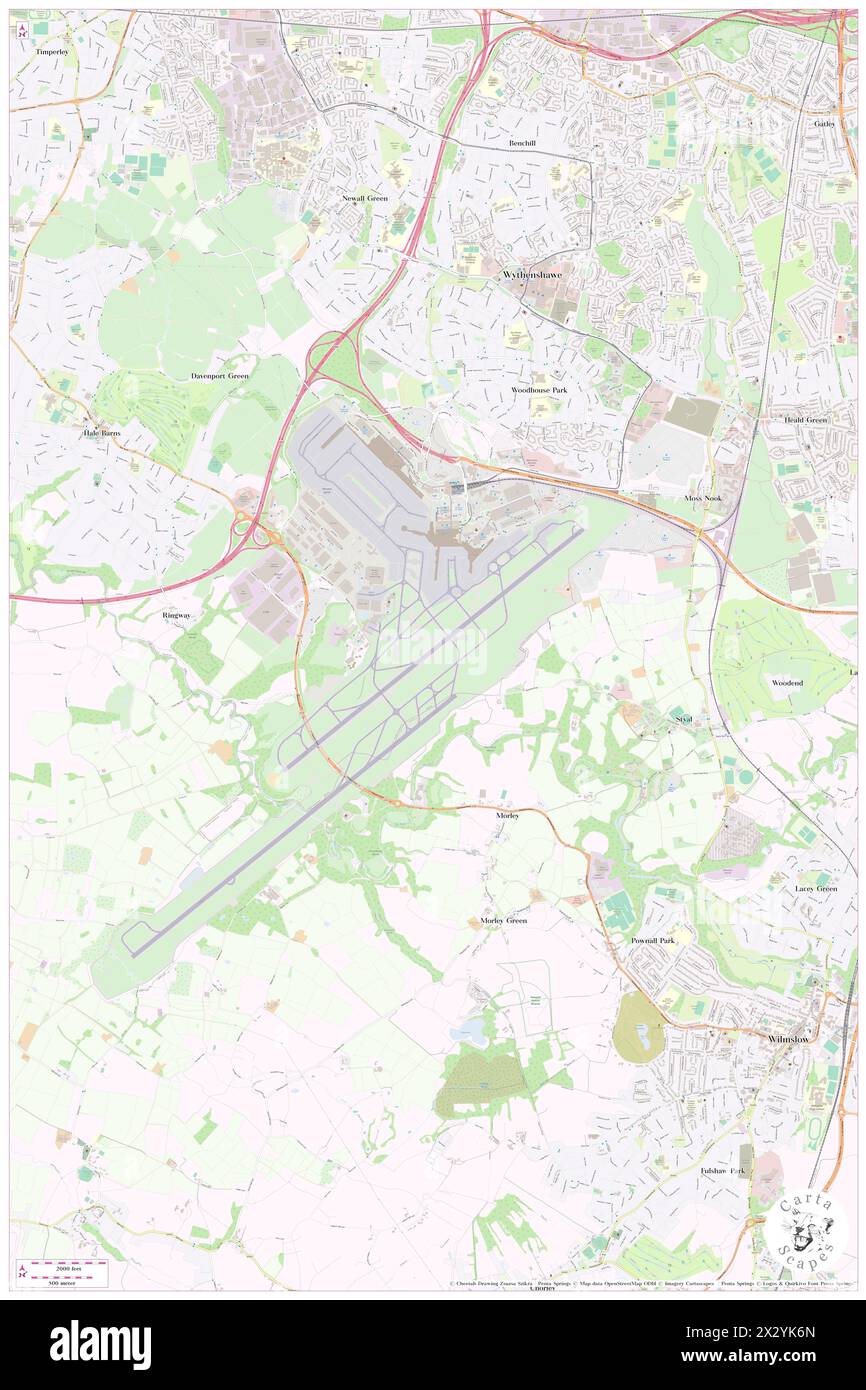 Manchester Airport, Manchester, GB, United Kingdom, England, N 53 21' 13'', S 2 16' 29'', map, Cartascapes Map published in 2024. Explore Cartascapes, a map revealing Earth's diverse landscapes, cultures, and ecosystems. Journey through time and space, discovering the interconnectedness of our planet's past, present, and future. Stock Photo