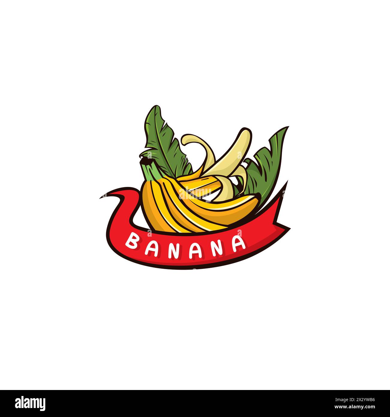 Banana Logo Icon With banner ribbon With Leaf Banana Stock Vector Image ...