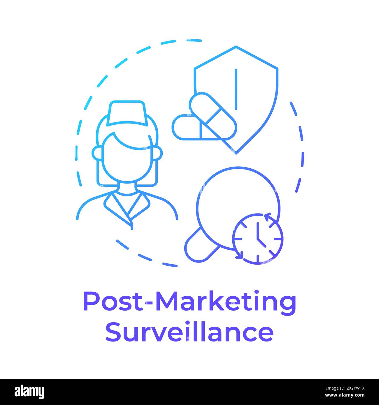 Post-marketing surveillance blue gradient concept icon Stock Vector