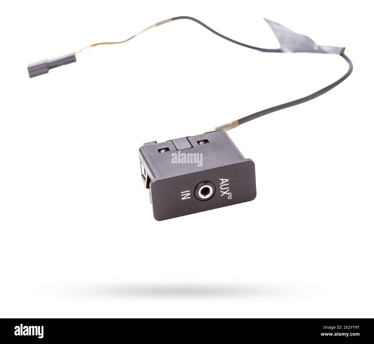 aux port for connecting multimedia players in luxury car on white isolated background Stock