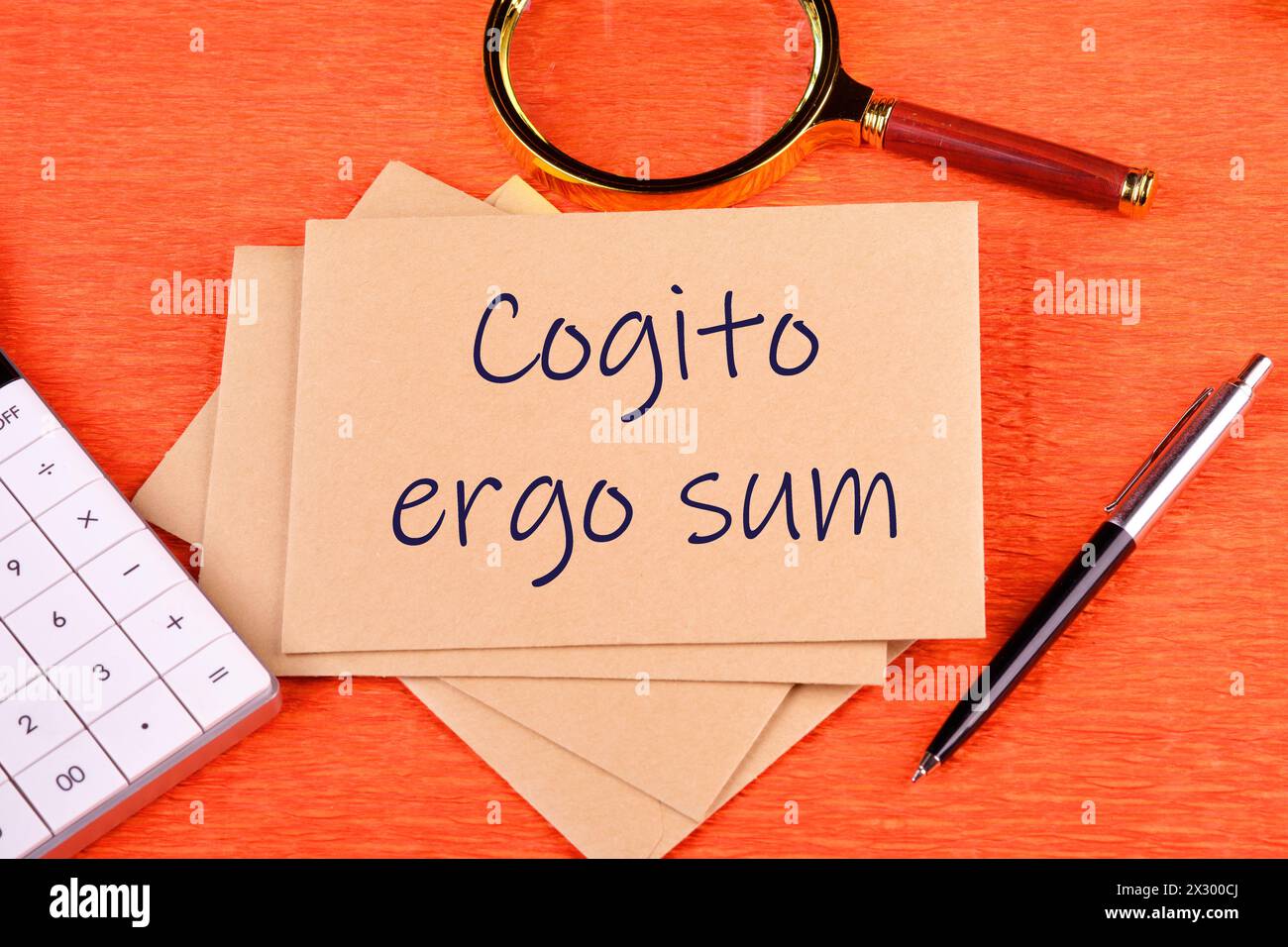 The words Cogito Ergo Sum or I think Therefore I Am It's written on a postal envelope Stock Photo