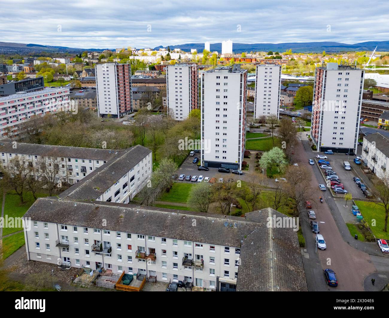 Aerial view from drone of social housing estate at Wyndford in Maryhill