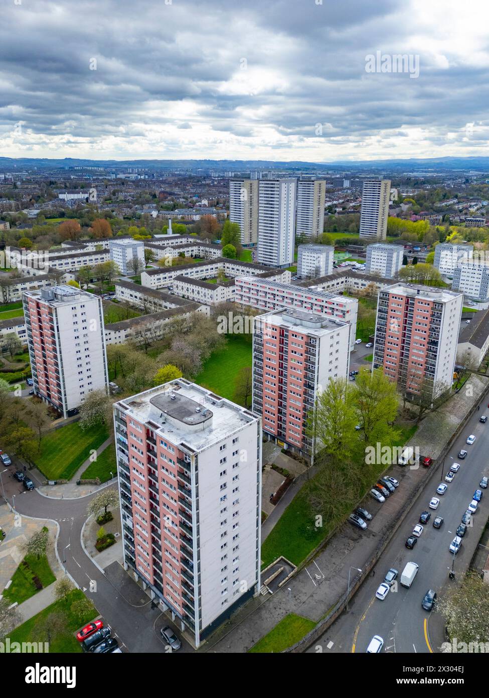 Aerial view from drone of social housing estate at Wyndford in Maryhill