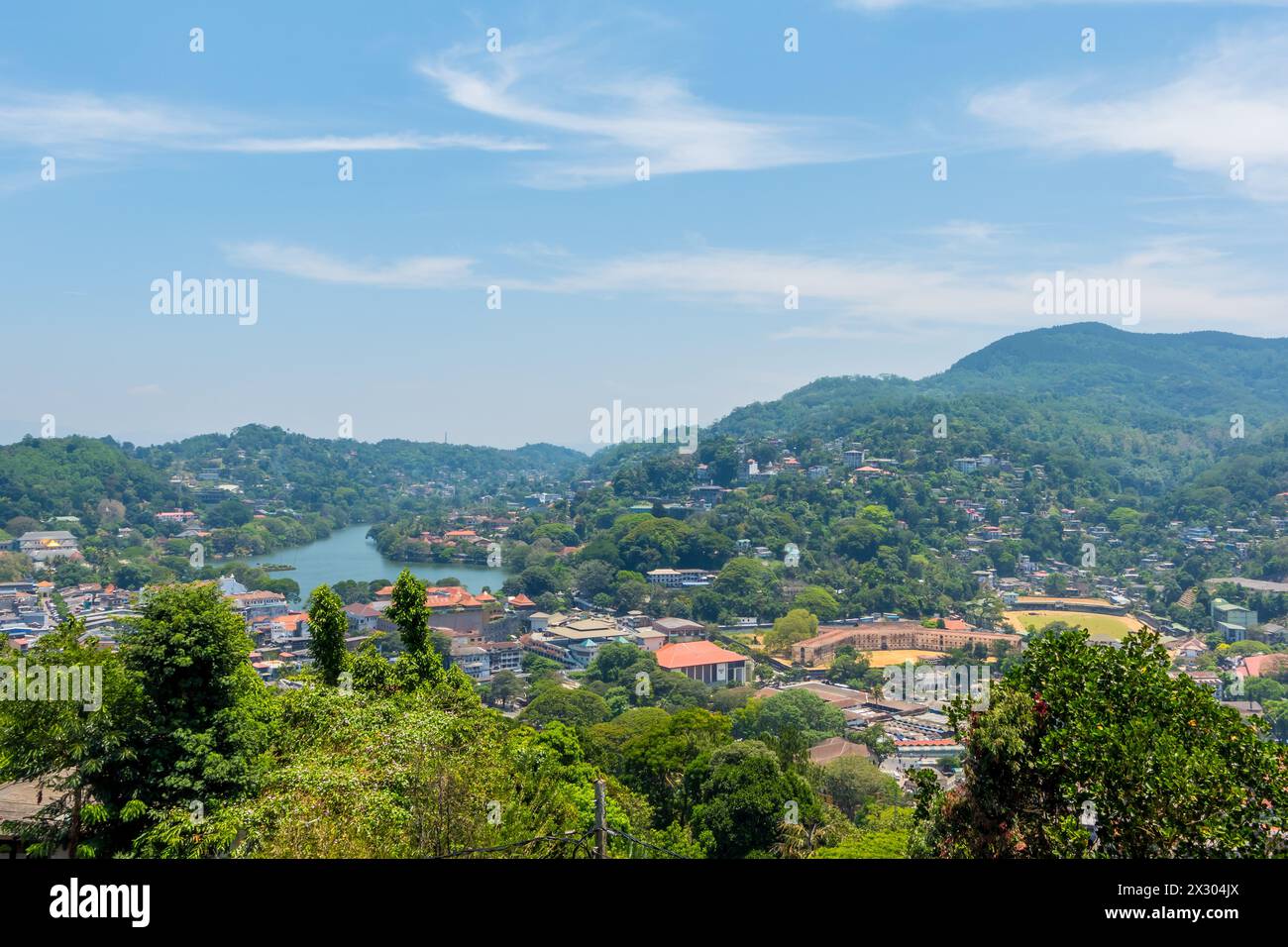 Aerial panorama view of Kandy, Sri Lanka from Arthur's Seat Viewpoint Stock Photo