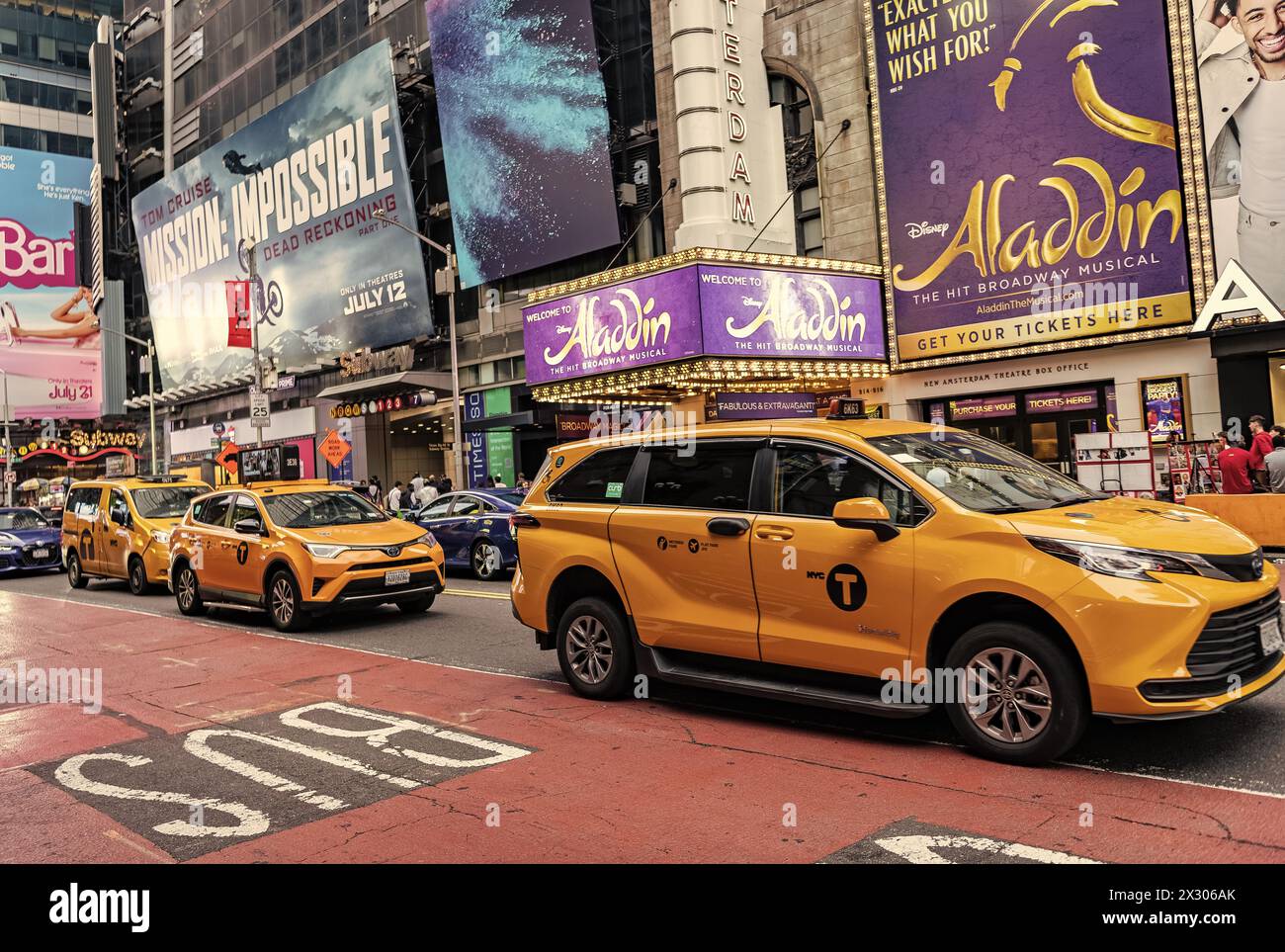 New York City, USA - July 09, 2023: Times Square of midtown manhattan in new york downtown. ny city street with yellow taxi cars. broadway street of n Stock Photo