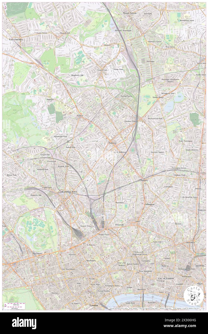 North London, Greater London, GB, United Kingdom, England, N 51 33' 11'', S 0 7' 21'', map, Cartascapes Map published in 2024. Explore Cartascapes, a map revealing Earth's diverse landscapes, cultures, and ecosystems. Journey through time and space, discovering the interconnectedness of our planet's past, present, and future. Stock Photo