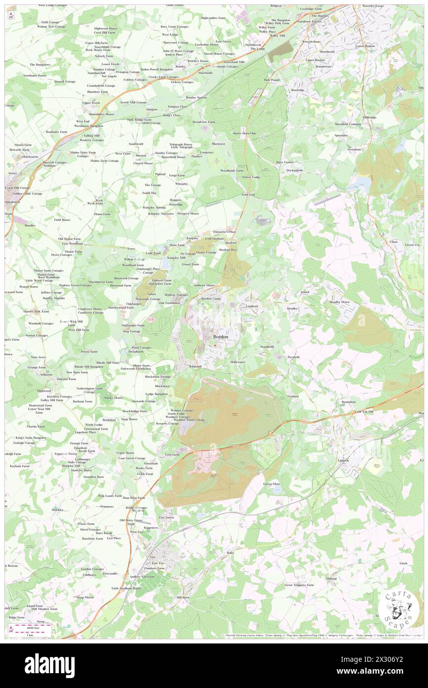 Bordon, Hampshire, GB, United Kingdom, England, N 51 6' 48'', S 0 51' 44'', map, Cartascapes Map published in 2024. Explore Cartascapes, a map revealing Earth's diverse landscapes, cultures, and ecosystems. Journey through time and space, discovering the interconnectedness of our planet's past, present, and future. Stock Photo