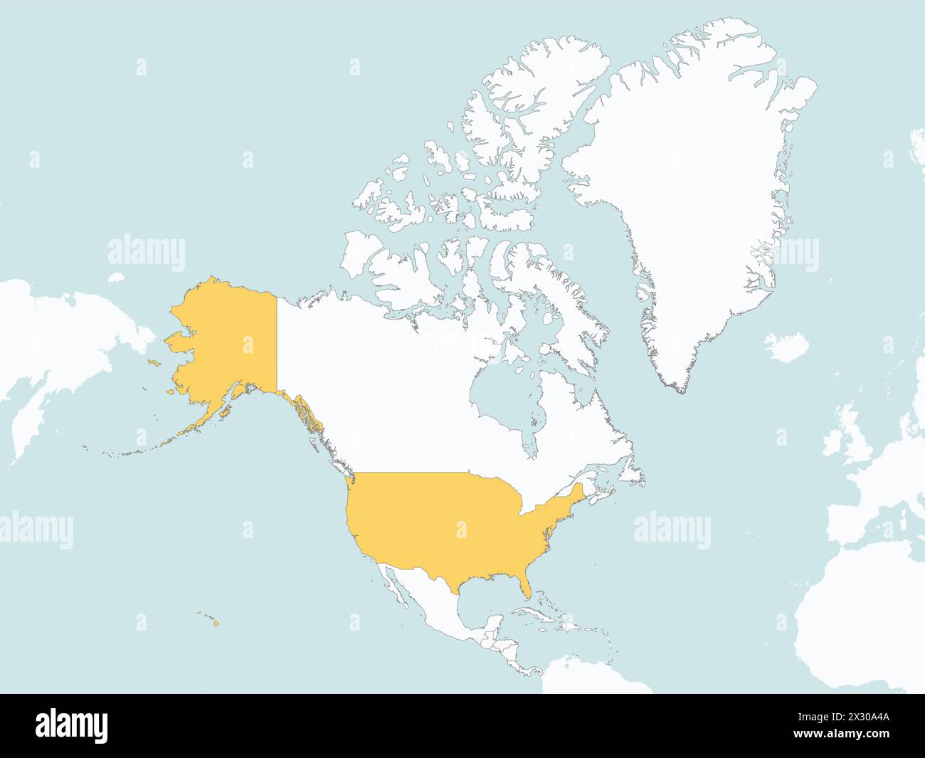 Orange map of the UNITED STATES inside white map of the North American ...