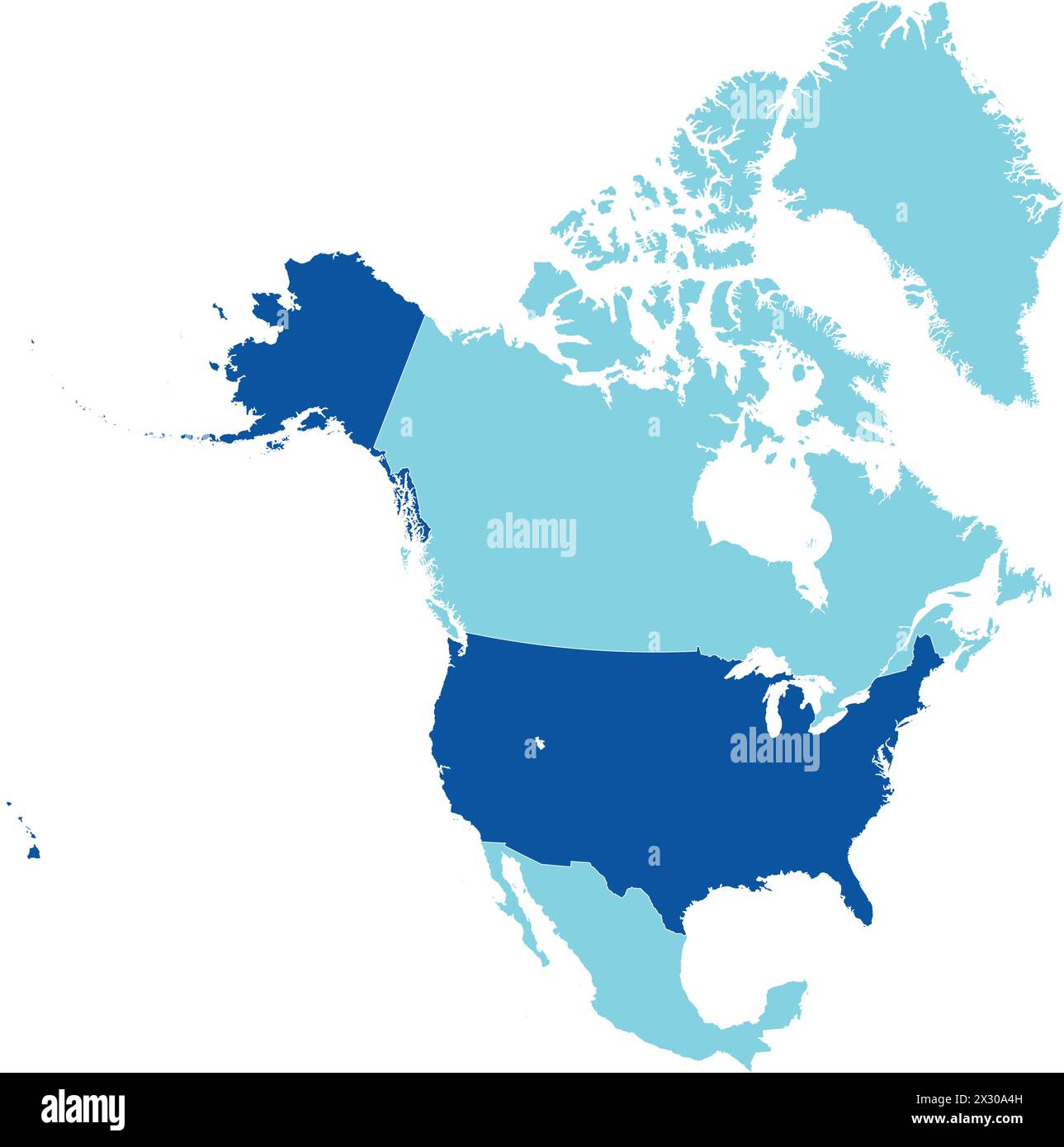 Dark blue map of the UNITED STATES - Dark Blue Map Of The United States Inside Light Blue Map Of The North American Continent 2X30A4H 