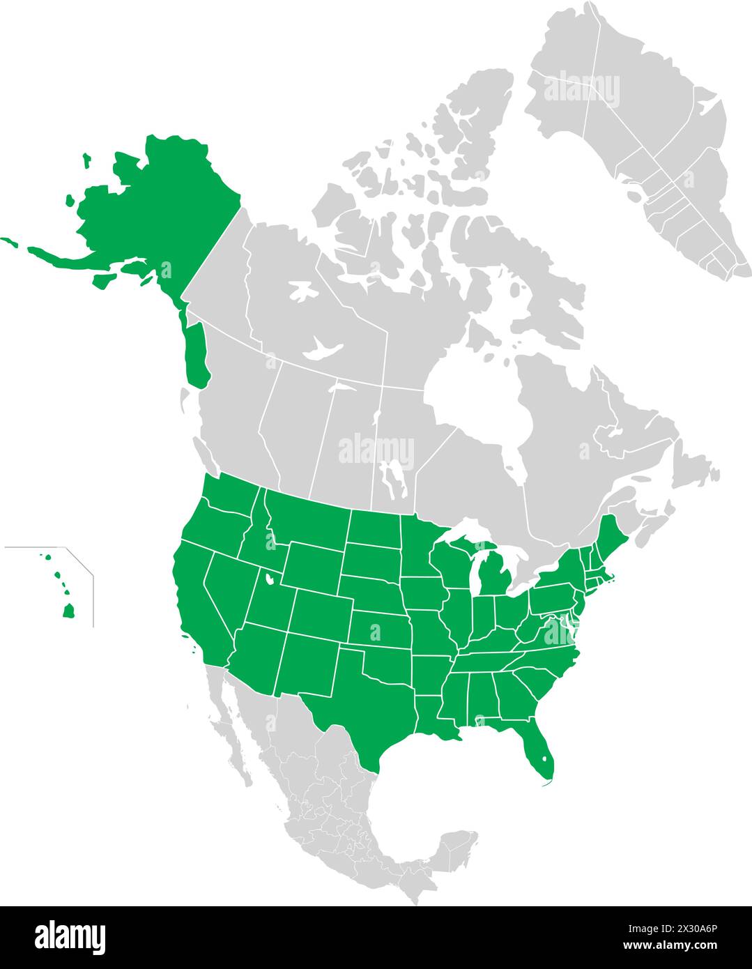 Green map of the UNITED STATES - Green Map Of The United States Inside Light Grey Map Of The North American Continent 2X30A6P 