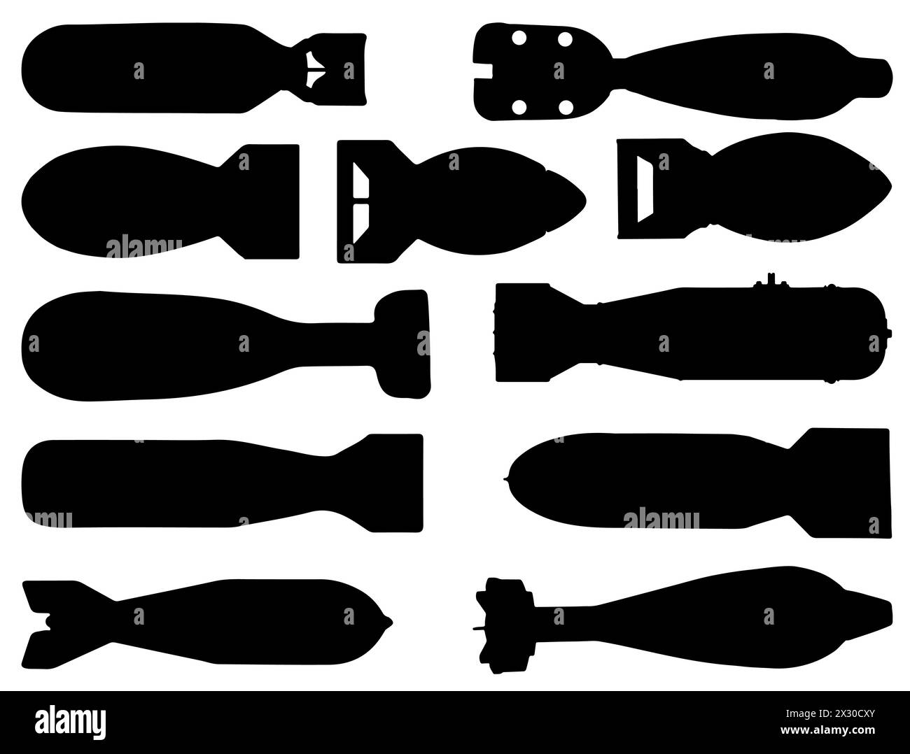 Big bombs silhouette vector art Stock Vector