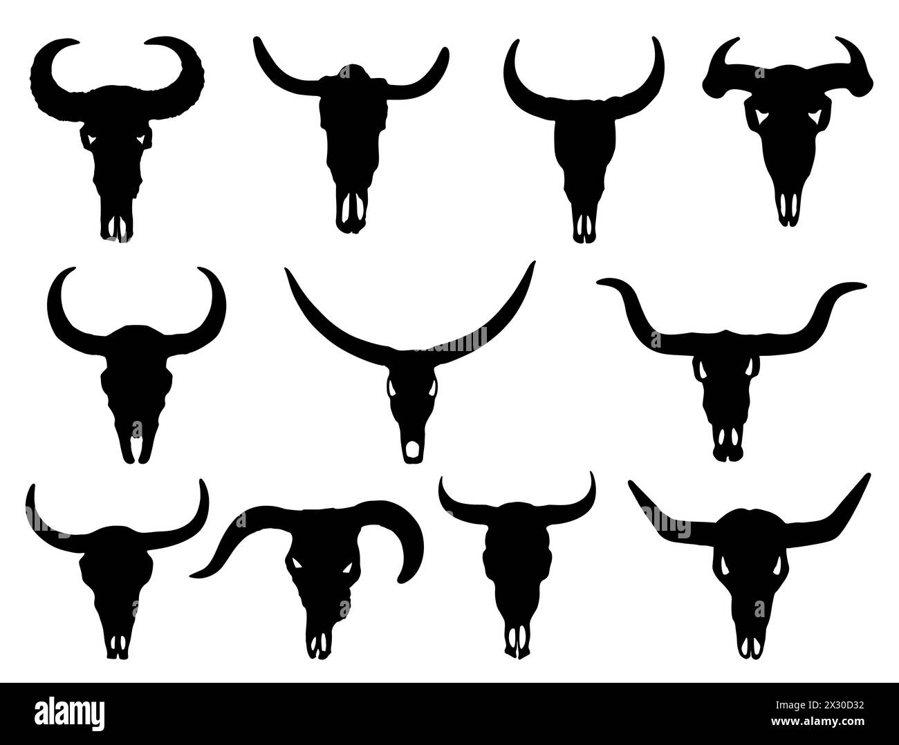Cow skulls silhouette vector art Stock Vector