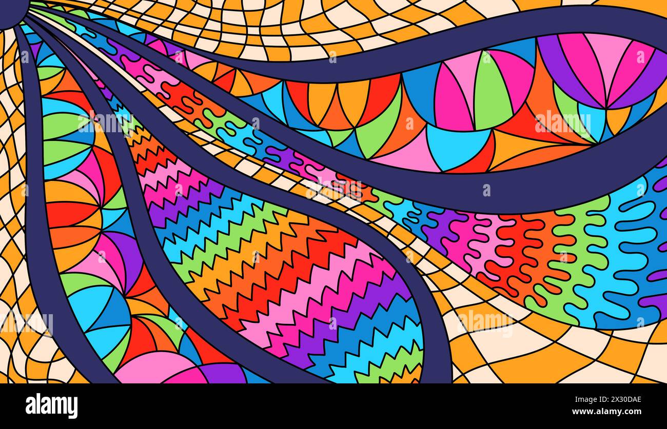 Zentangle coloring page for adult. Psychedelic groovy color background. Stock Vector