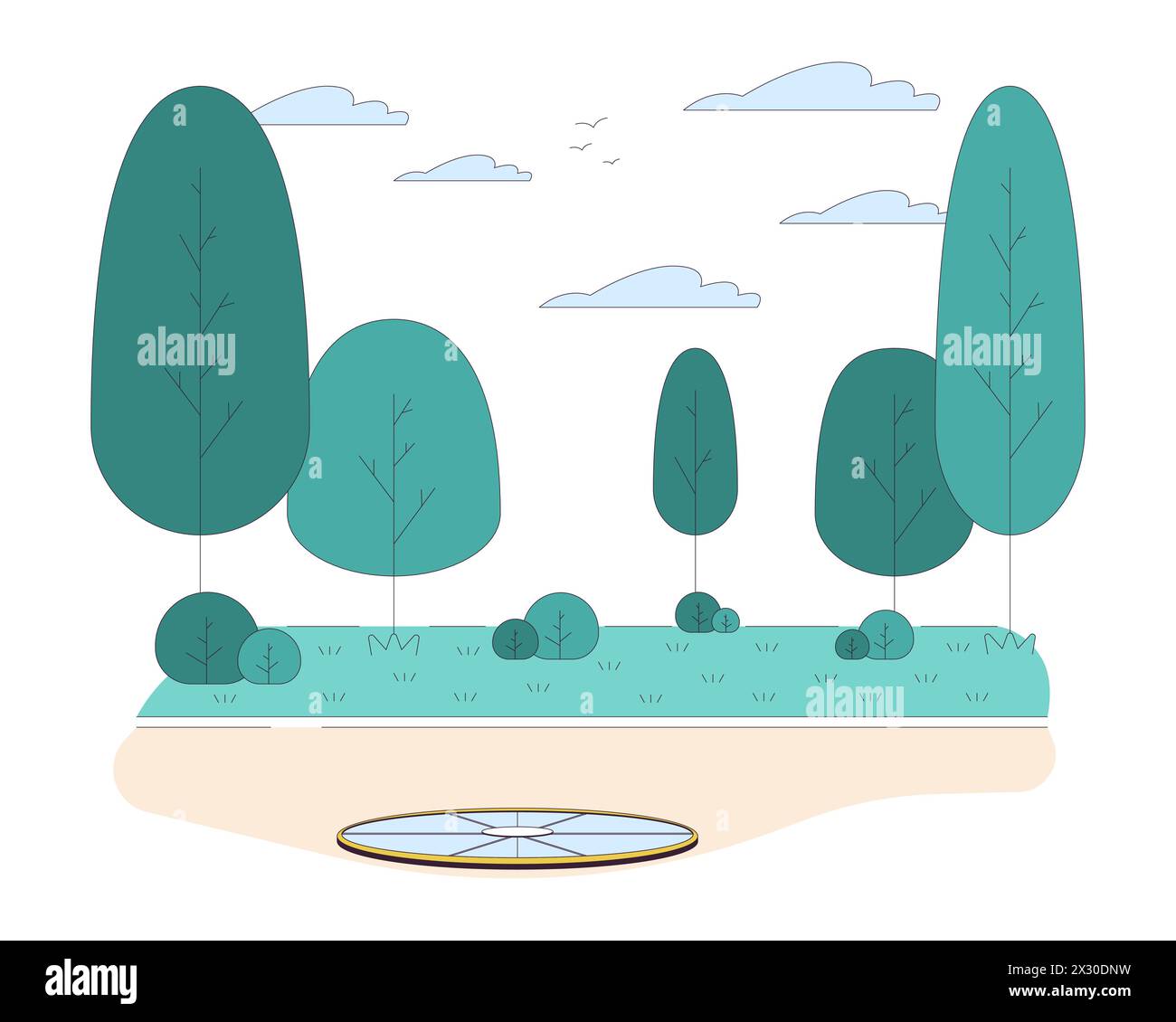 Sewage hatch on park road line cartoon flat illustration Stock Vector