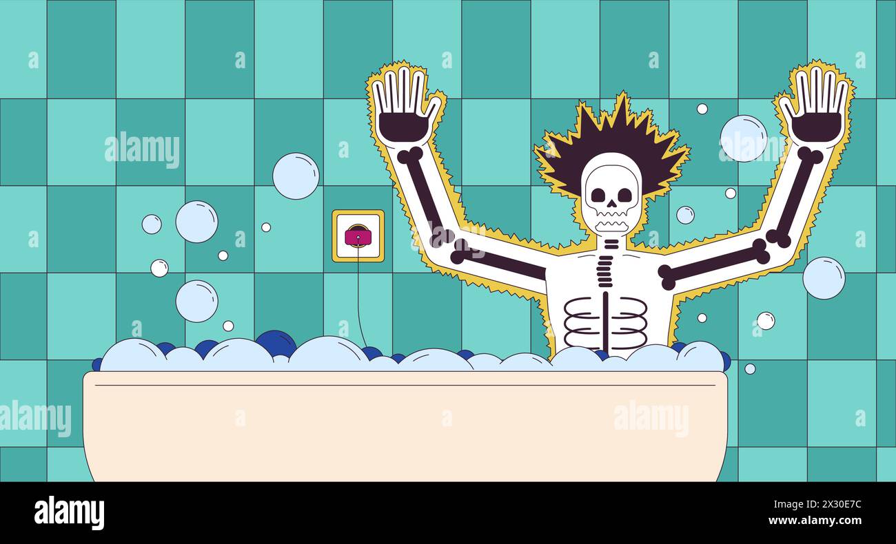 Person getting electrocuted in bathroom cartoon flat illustration Stock