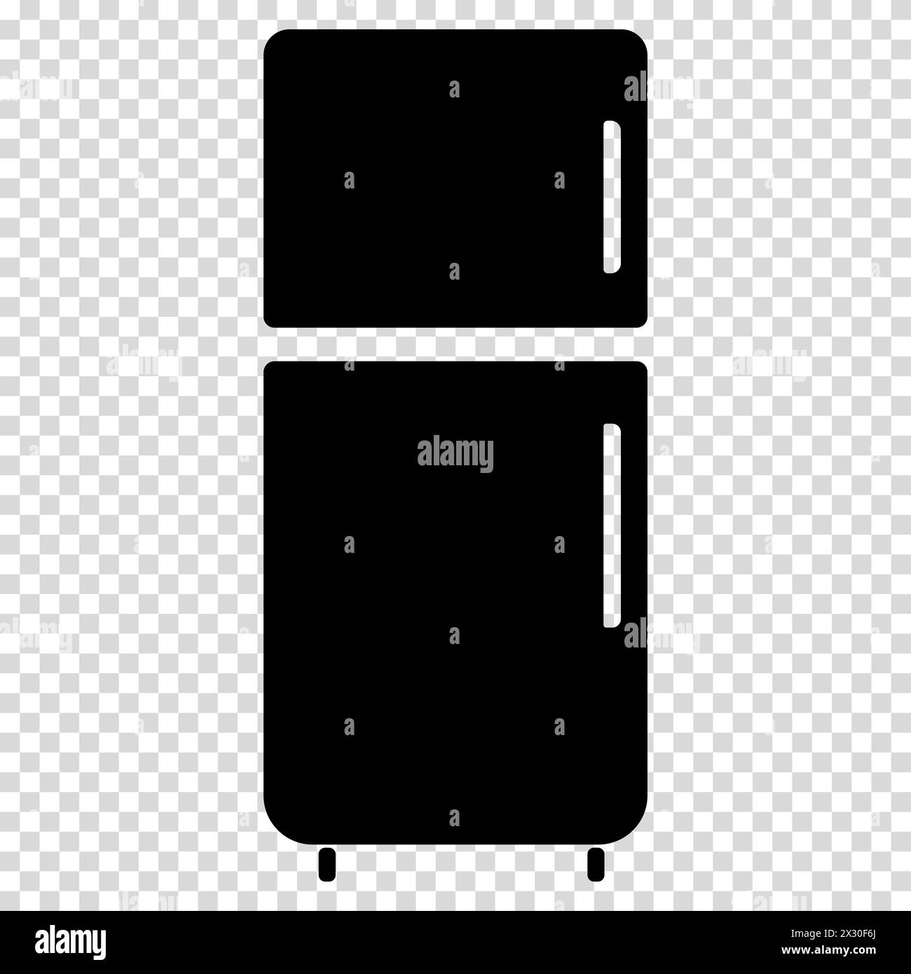 Completely black refrigerator with white handles, food storage, home appliances, flat design, simple image, cartoon style. Vector line icon for busine Stock Vector