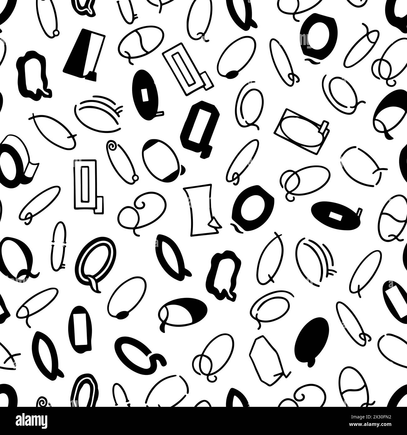 A monochrome pattern with a variety of letters Q scattered in different orientations Stock Vector