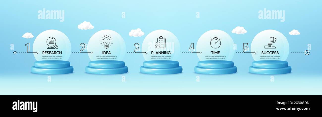 Timeline workflow 3d podium infographics. Infographic template with numbers 5 options or steps. Podium timeline. Vector Stock Vector