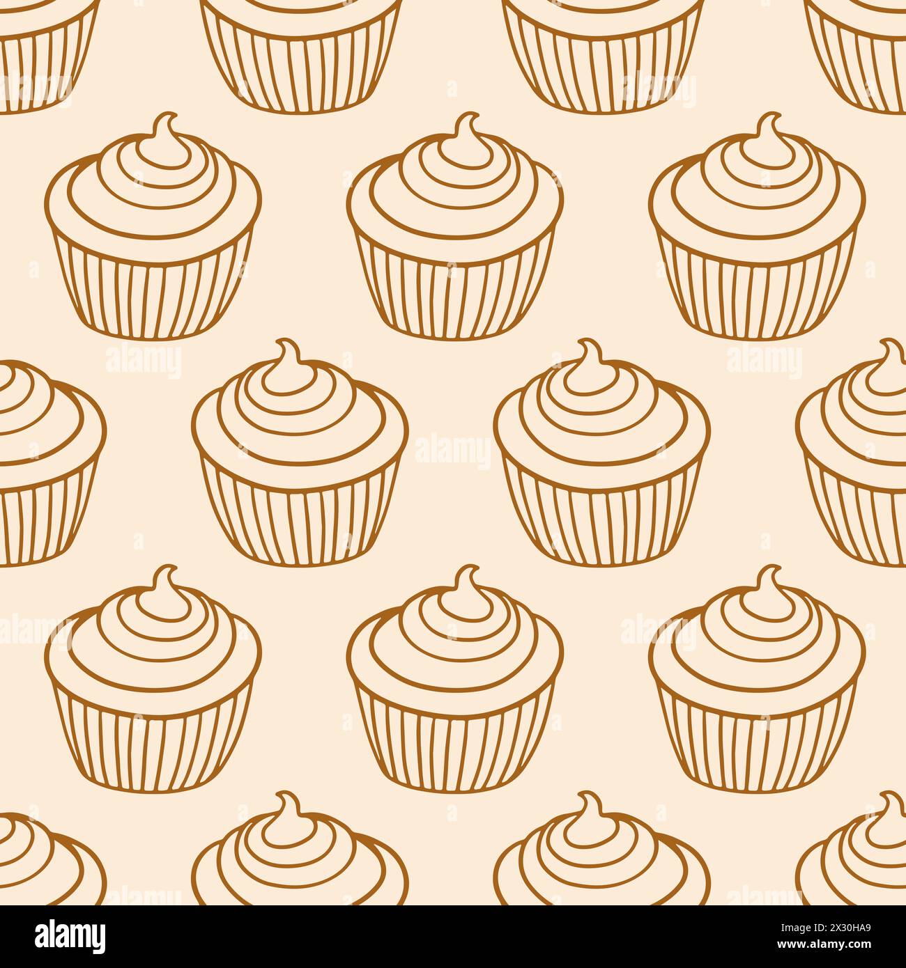 Pastry, sweet bakery seamless pattern cupcakes. Stock Vector