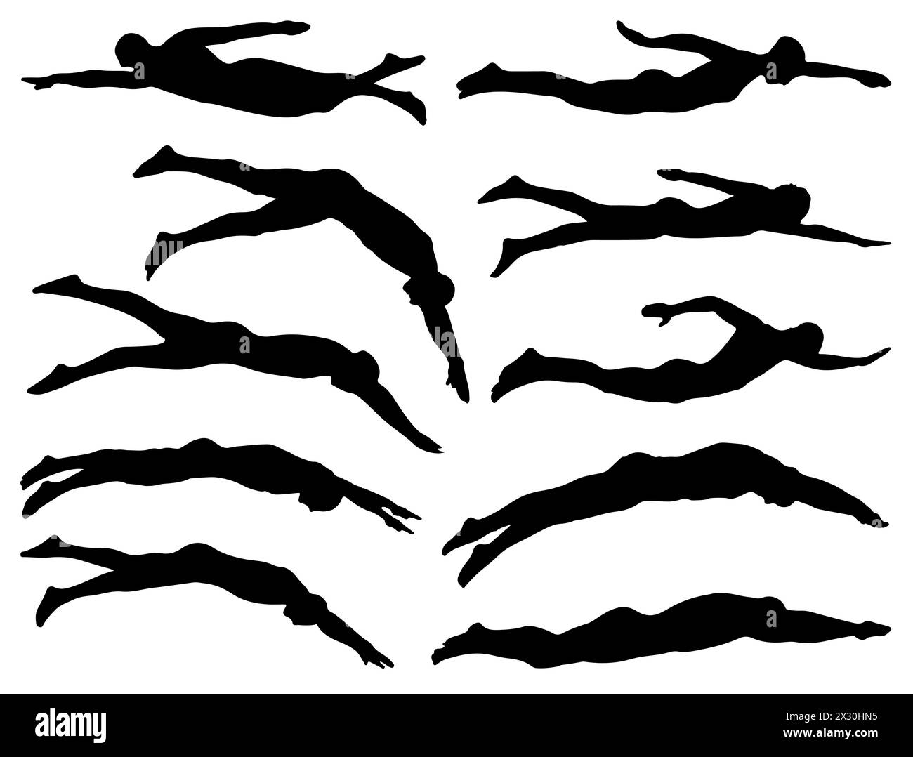 Swimmer silhouette vector art white background Stock Vector