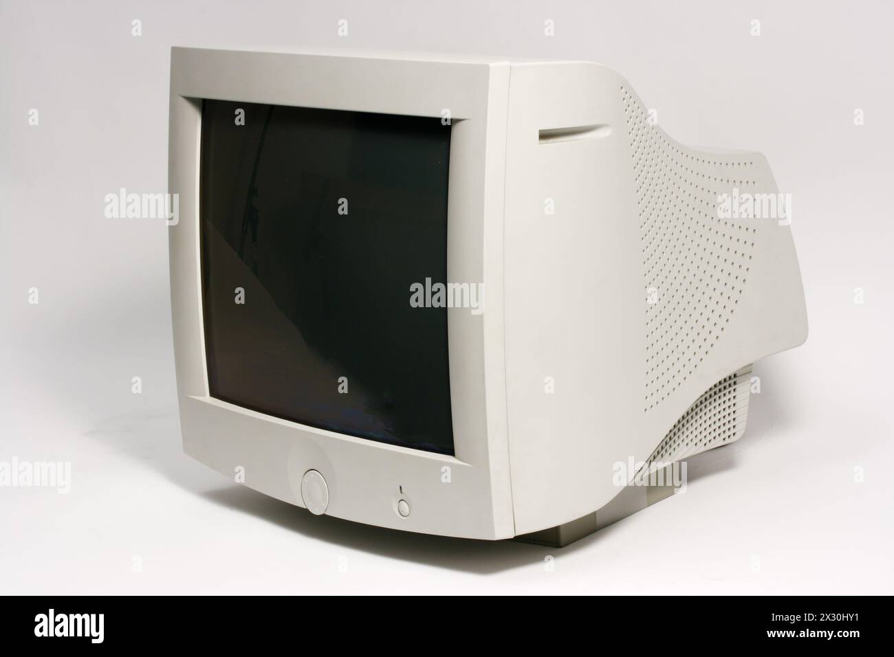 Computer Monitor CRT white isolated Stock Photo