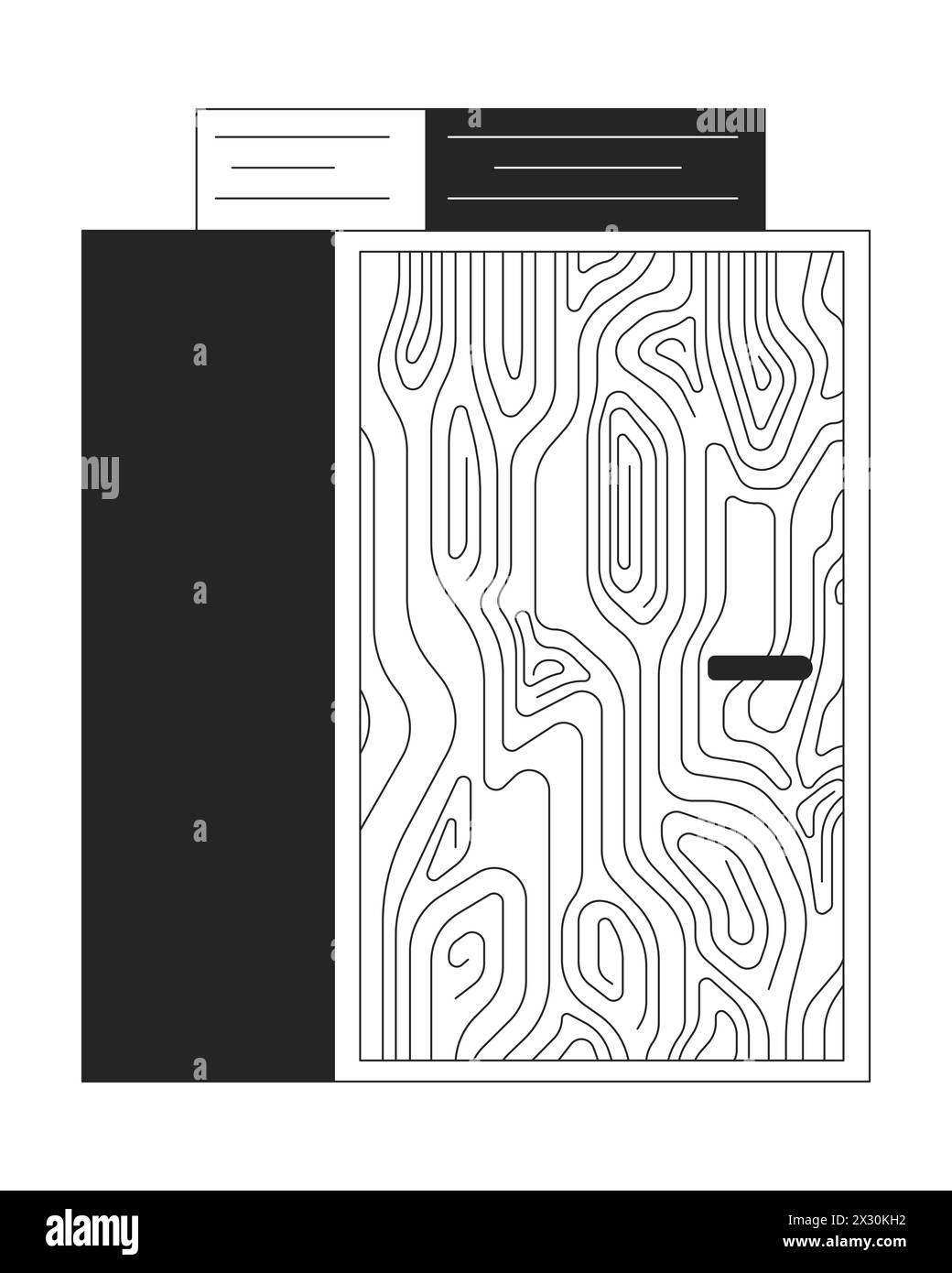 Wooden cabinet with paper stack black and white 2D line cartoon object ...
