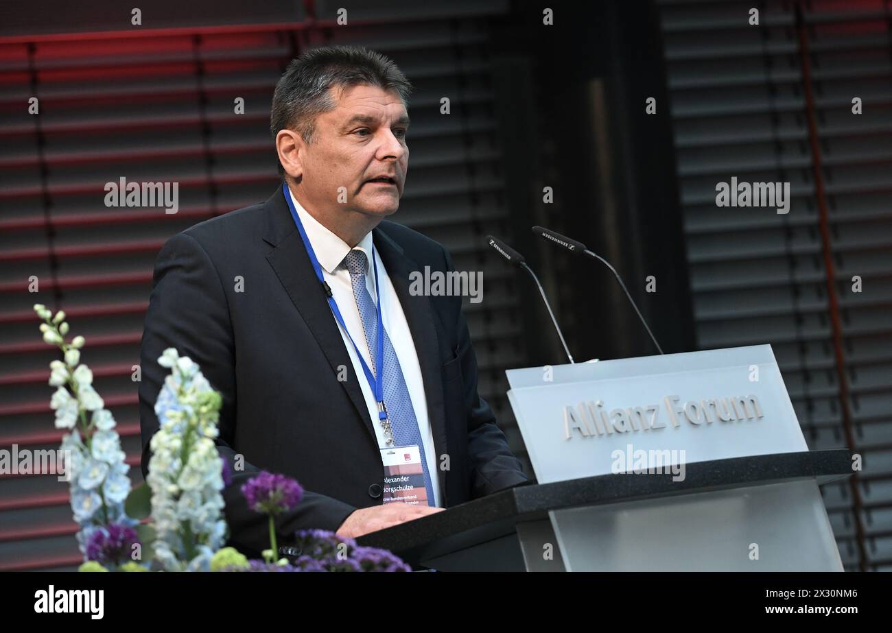 Berlin, Germany. 24th Apr, 2024. Alexander Borgschulze, ASW Board Member (Allianz für Sicherheit in der Wirtschaft e.V.) speaks at the security conference of the Federal Office for the Protection of the Constitution (BfV). The topic of the conference is 'China's ambitions in the world - effects on the security of German companies and politics'. Credit: Britta Pedersen/dpa/Alamy Live News Stock Photo