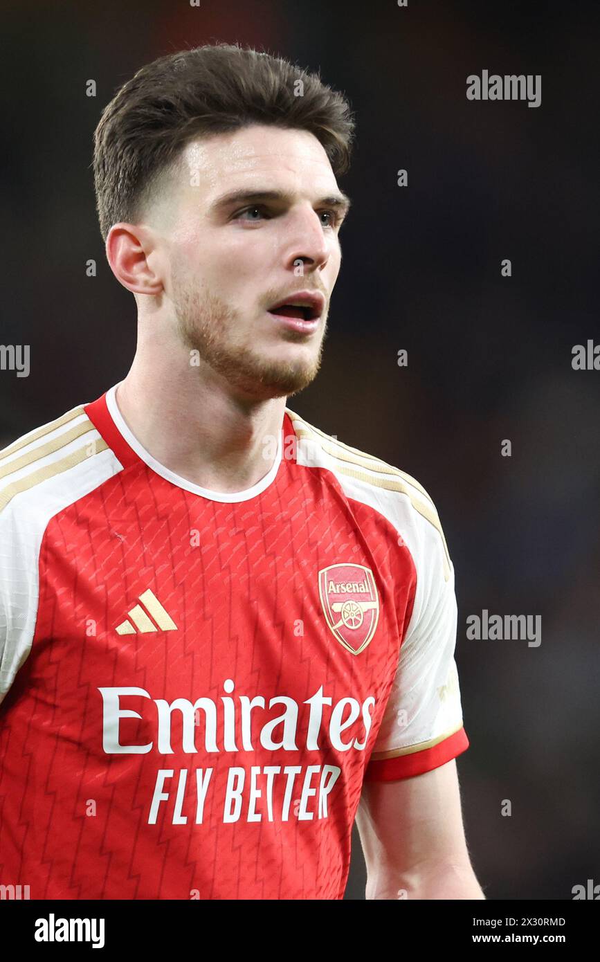 WOLVERHAMPTON, ENGLAND - APRIL 20: Declan Rice of Arsenal during the Premier League match between Wolverhampton Wanderers and Arsenal FC at Molineux on April 20, 2024 in Wolverhampton, England.(Photo by MB Media/MB Media) Stock Photo