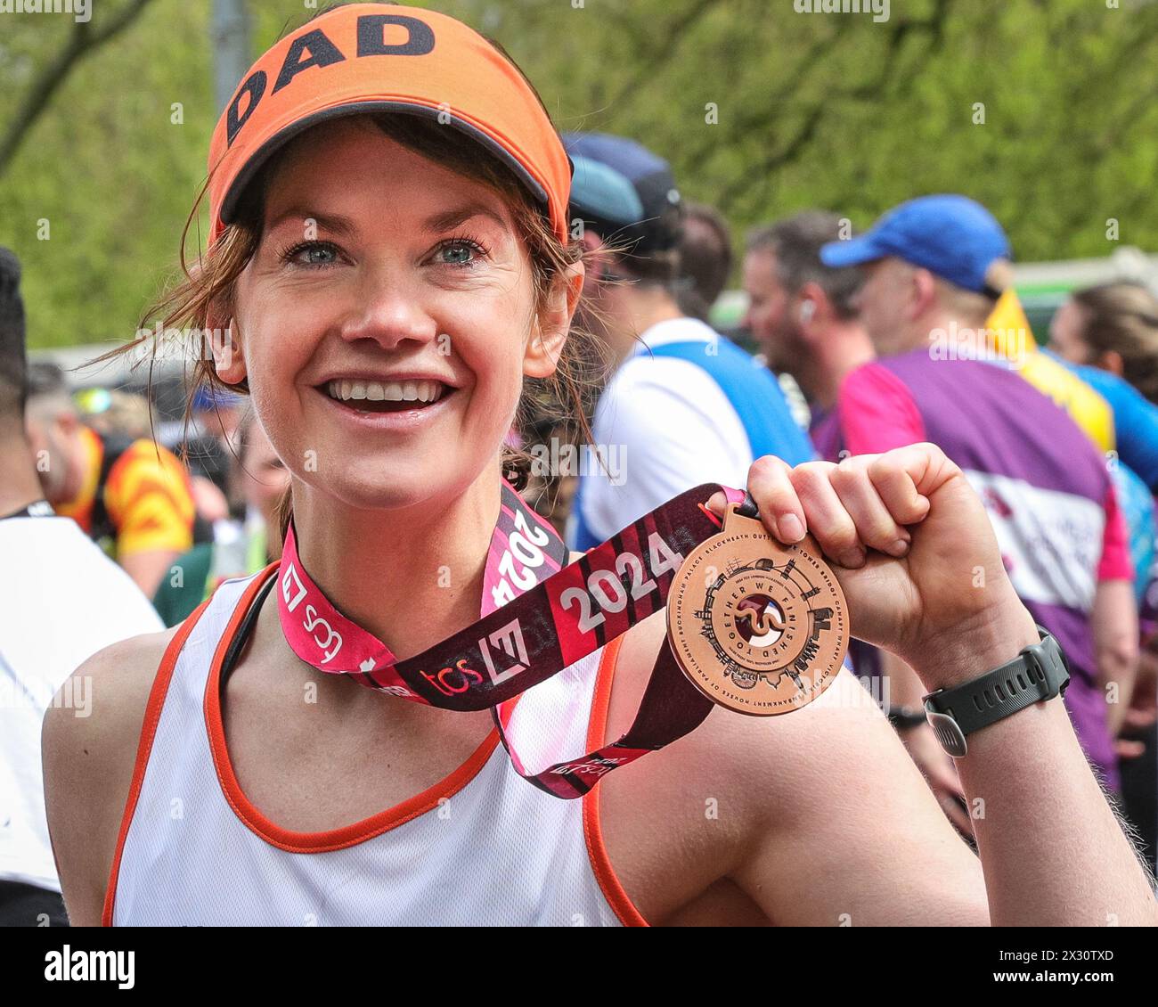 Ruth Wilson, actress, finishes the London Marathon 2024 and shows medal