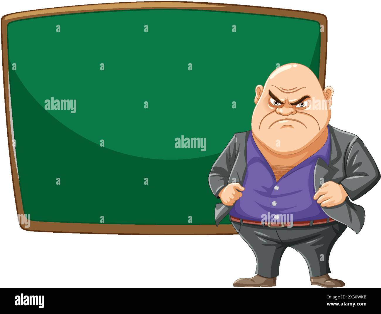 An angry cartoon character in front of a board Stock Vector