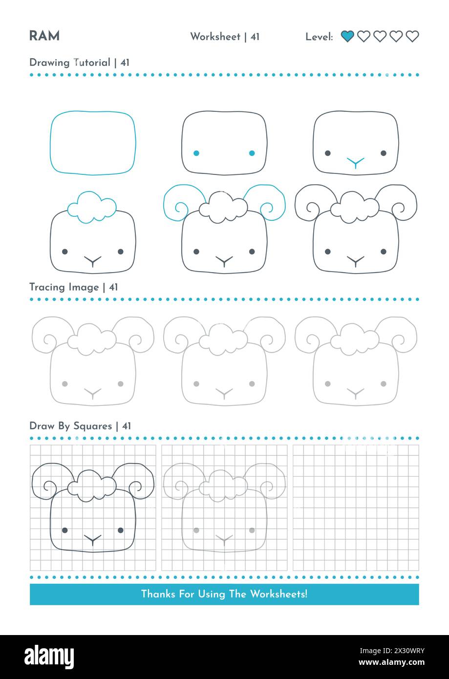 How to Draw Doodle Animal Ram, Cartoon Character Step by Step Drawing ...