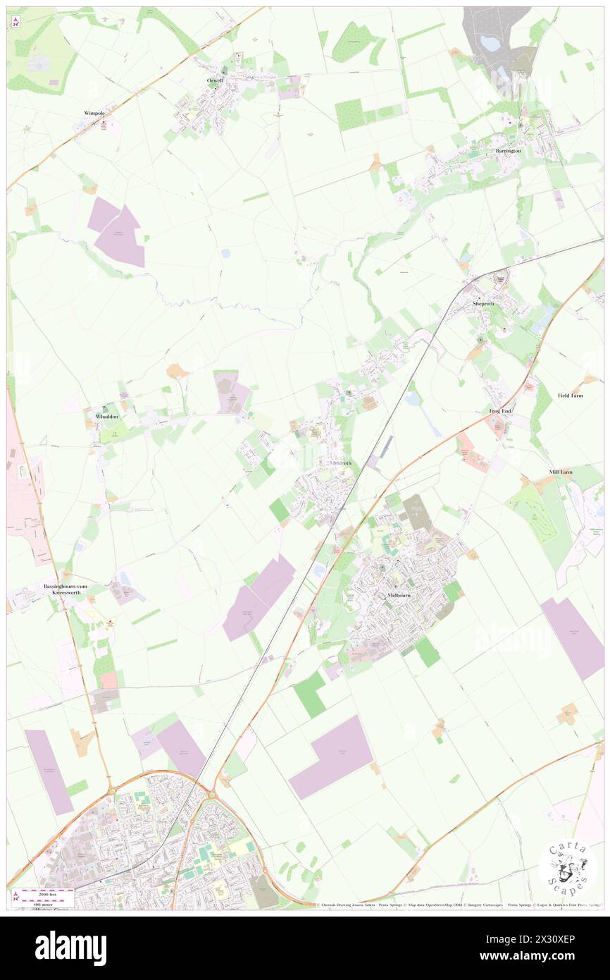 Meldreth, Cambridgeshire, GB, United Kingdom, England, N 52 5' 44'', N 0 0' 51'', map, Cartascapes Map published in 2024. Explore Cartascapes, a map revealing Earth's diverse landscapes, cultures, and ecosystems. Journey through time and space, discovering the interconnectedness of our planet's past, present, and future. Stock Photo