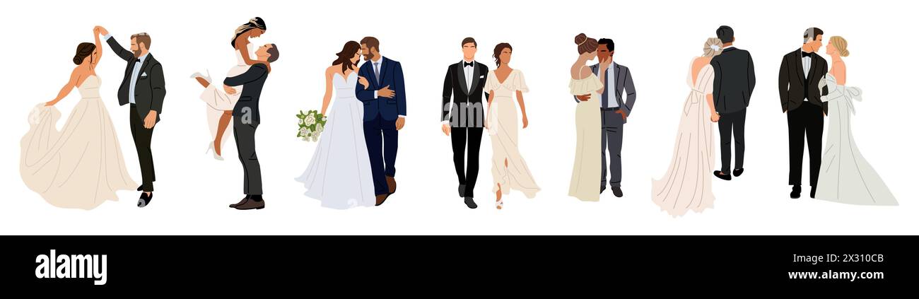 Set of different wedding couples vector isolated Stock Vector Image ...