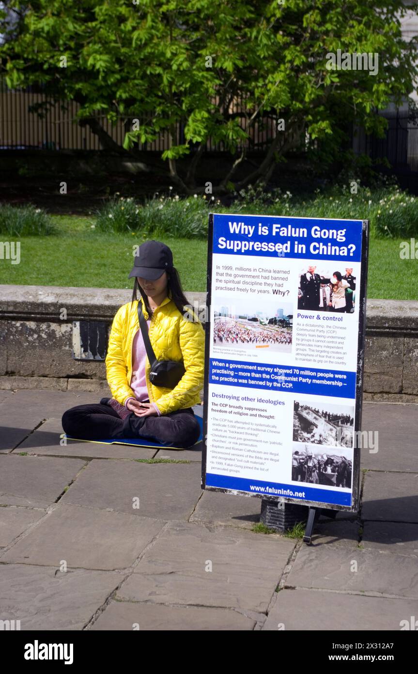 Protest against the persecution Falun Gong spiritual movement Stock Photo