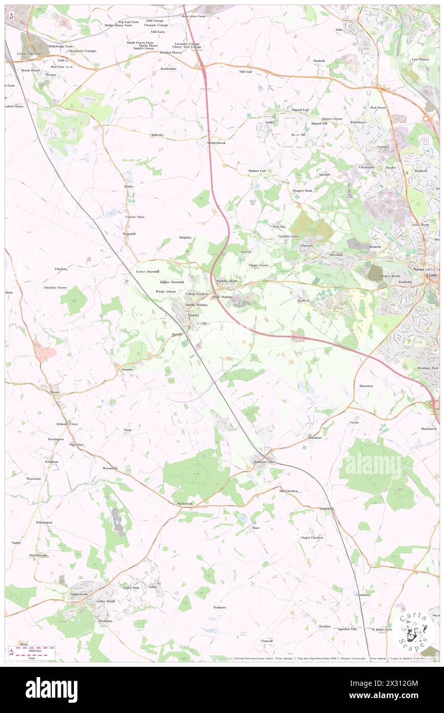Newcastle-under-Lyme District, Staffordshire, GB, United Kingdom, England, N 52 59' 40'', S 2 19' 28'', map, Cartascapes Map published in 2024. Explore Cartascapes, a map revealing Earth's diverse landscapes, cultures, and ecosystems. Journey through time and space, discovering the interconnectedness of our planet's past, present, and future. Stock Photo