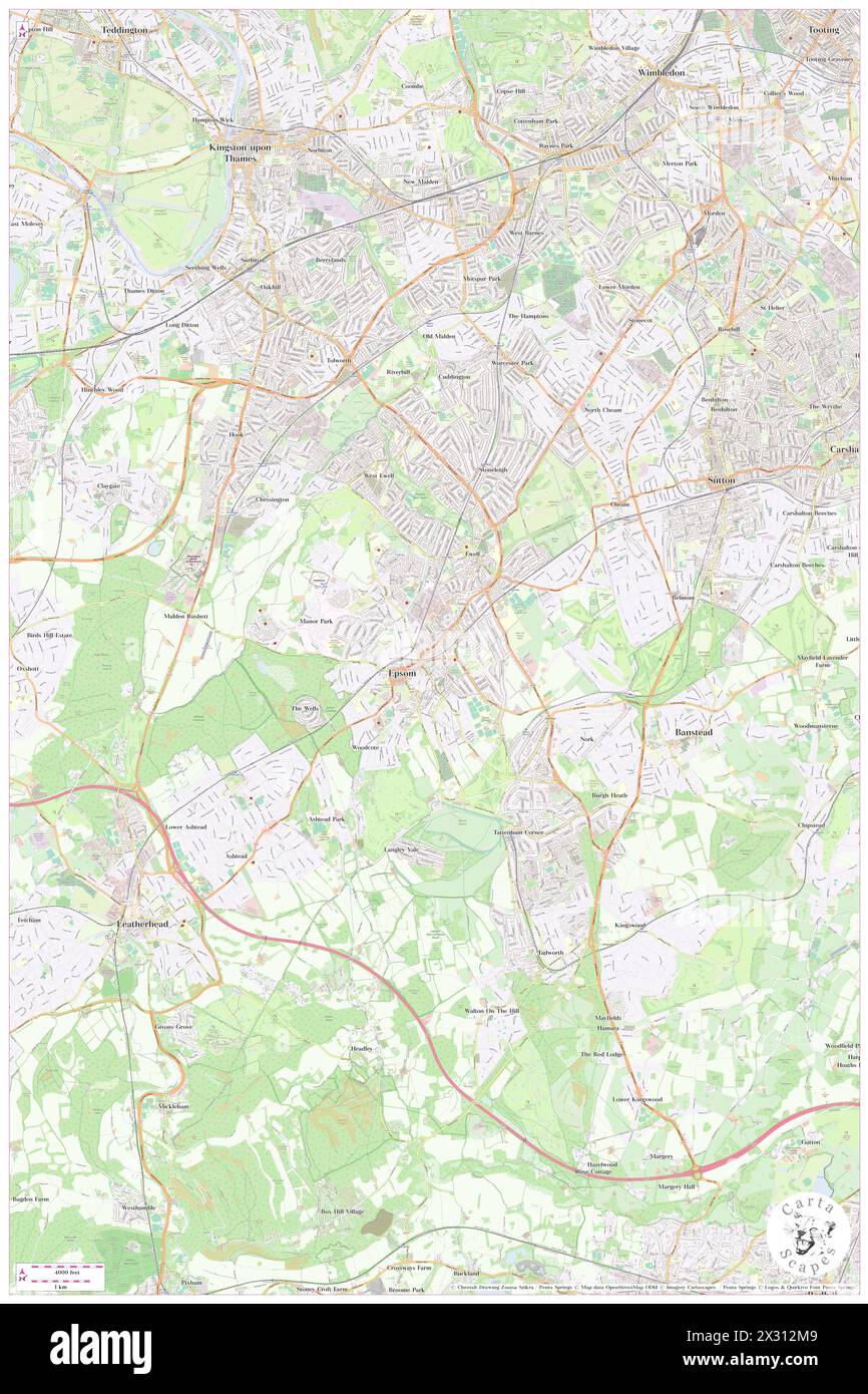 Epsom and Ewell District, Surrey, GB, United Kingdom, England, N 51 20' 8'', S 0 15' 36'', map, Cartascapes Map published in 2024. Explore Cartascapes, a map revealing Earth's diverse landscapes, cultures, and ecosystems. Journey through time and space, discovering the interconnectedness of our planet's past, present, and future. Stock Photo