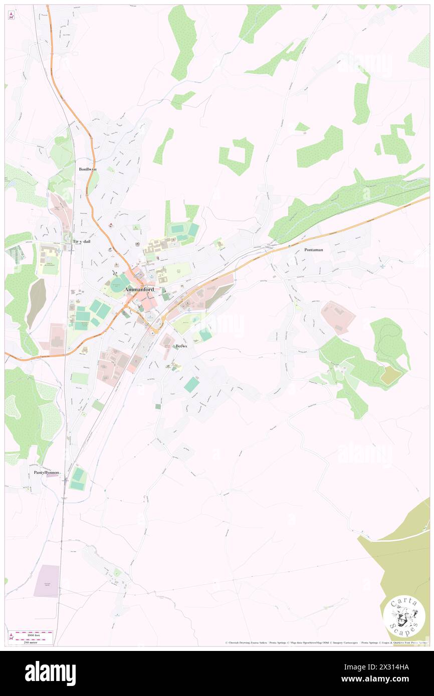 Ammanford, Carmarthenshire, GB, United Kingdom, Wales, N 51 47' 33'', S 3 59' 11'', map, Cartascapes Map published in 2024. Explore Cartascapes, a map revealing Earth's diverse landscapes, cultures, and ecosystems. Journey through time and space, discovering the interconnectedness of our planet's past, present, and future. Stock Photo
