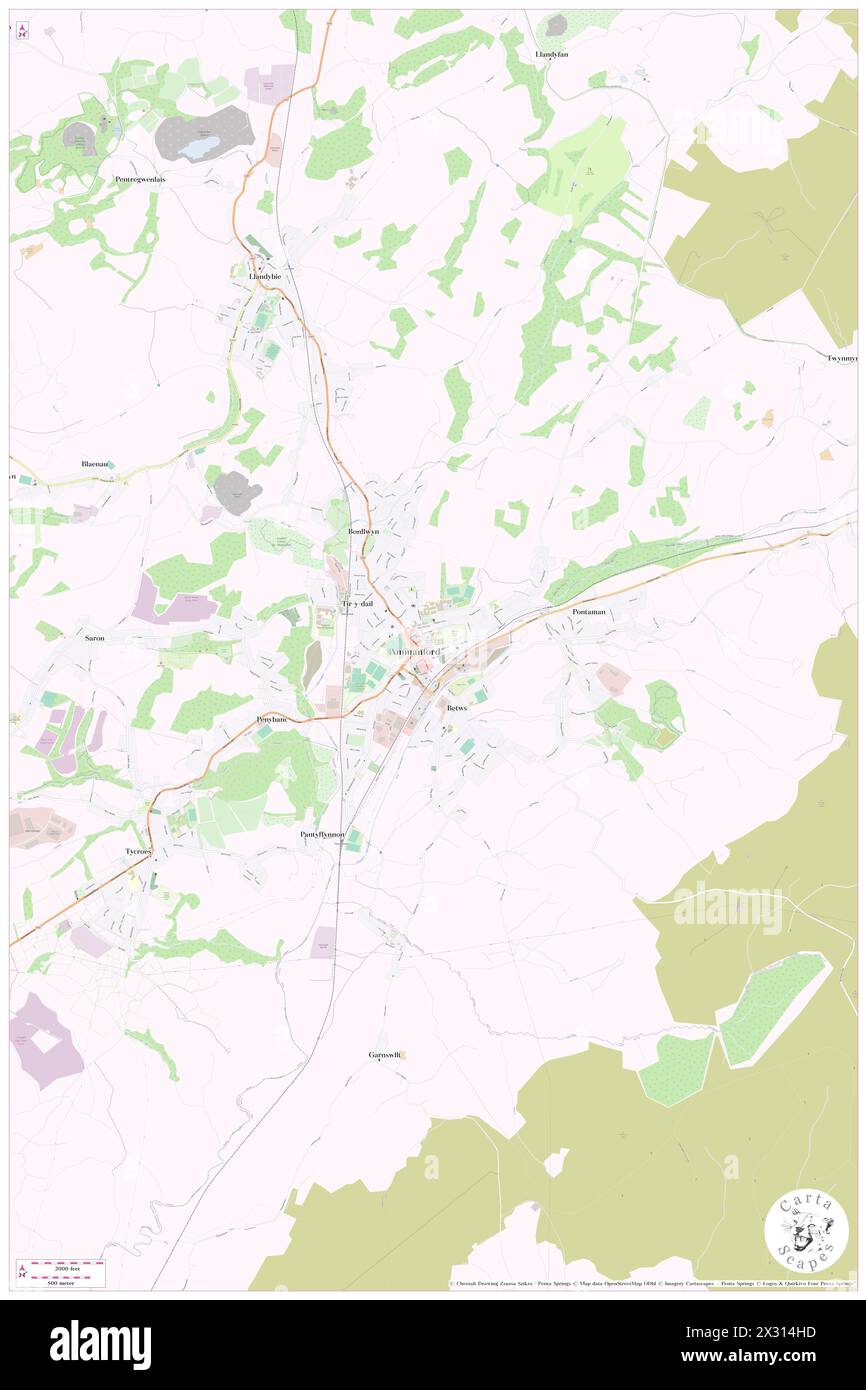 Ammanford, Carmarthenshire, GB, United Kingdom, Wales, N 51 47' 33'', S 3 59' 11'', map, Cartascapes Map published in 2024. Explore Cartascapes, a map revealing Earth's diverse landscapes, cultures, and ecosystems. Journey through time and space, discovering the interconnectedness of our planet's past, present, and future. Stock Photo