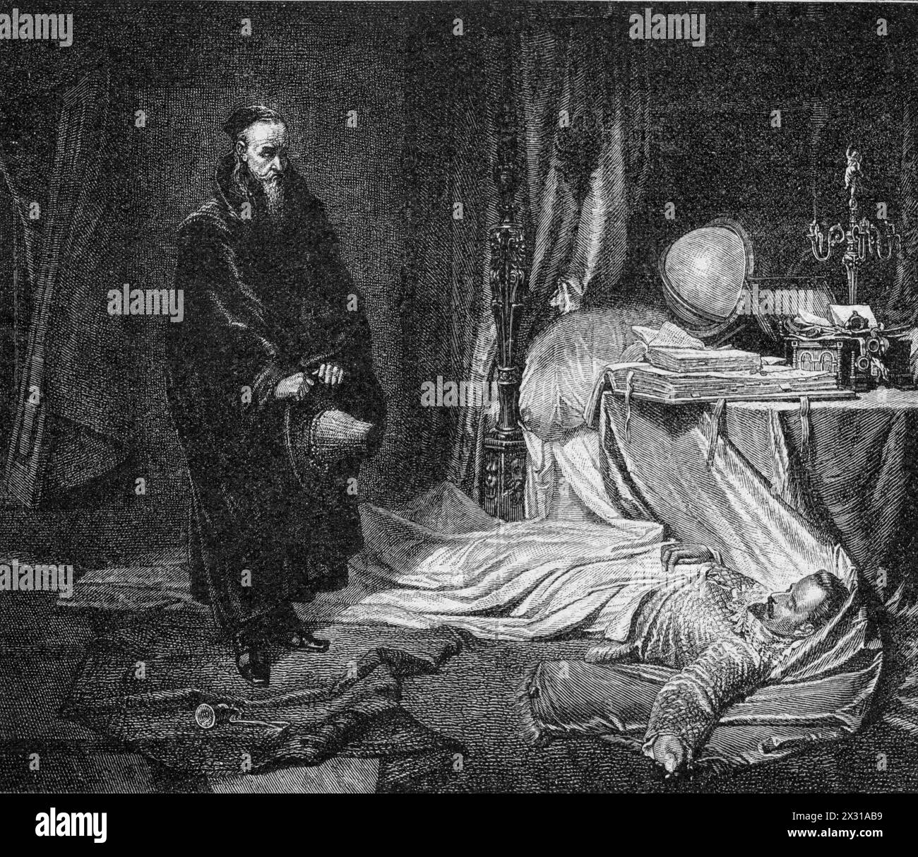 Seni, Giovanni Battista, circa 1600 - 1656, Italian astrologer, at the dead body of Wallenstein, Eger, ADDITIONAL-RIGHTS-CLEARANCE-INFO-NOT-AVAILABLE Stock Photo