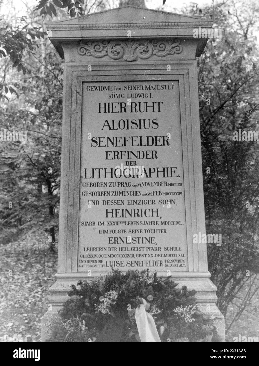 Senefelder, Alois, 6.11.1771 - 26.2.1834, Austrian printer and inventor, family grave, ADDITIONAL-RIGHTS-CLEARANCE-INFO-NOT-AVAILABLE Stock Photo